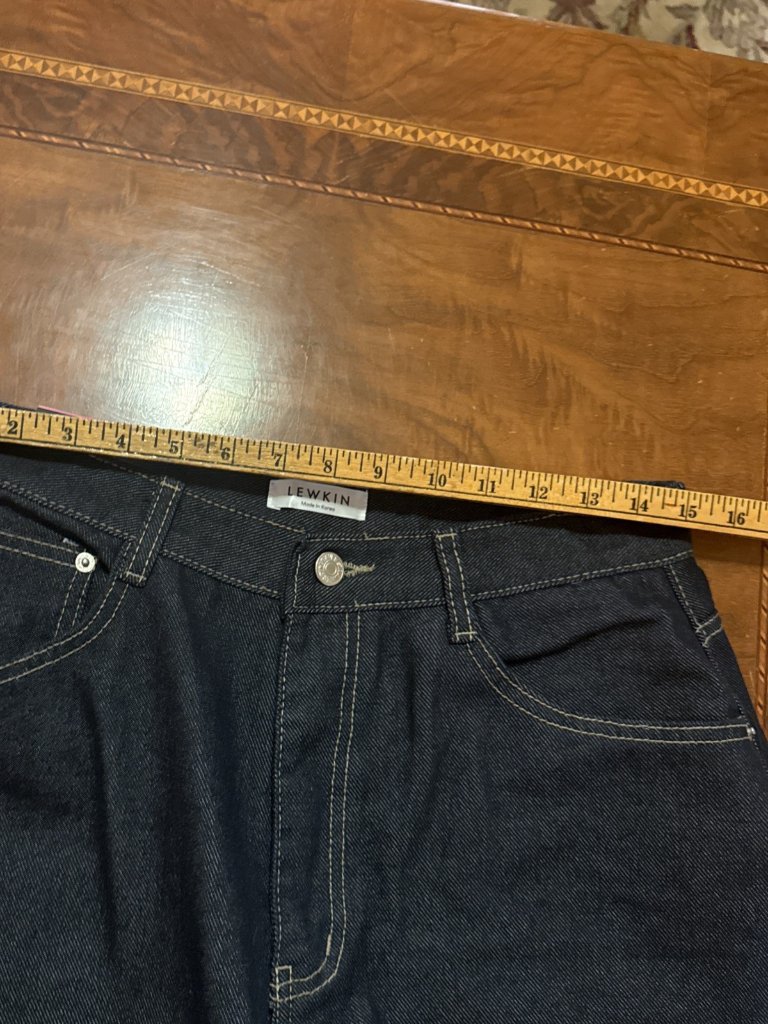Nwt Lewkin L Women's 100% Cotton Dark Denim High Waisted Wide Leg Blue Jeans — image 7 of 8